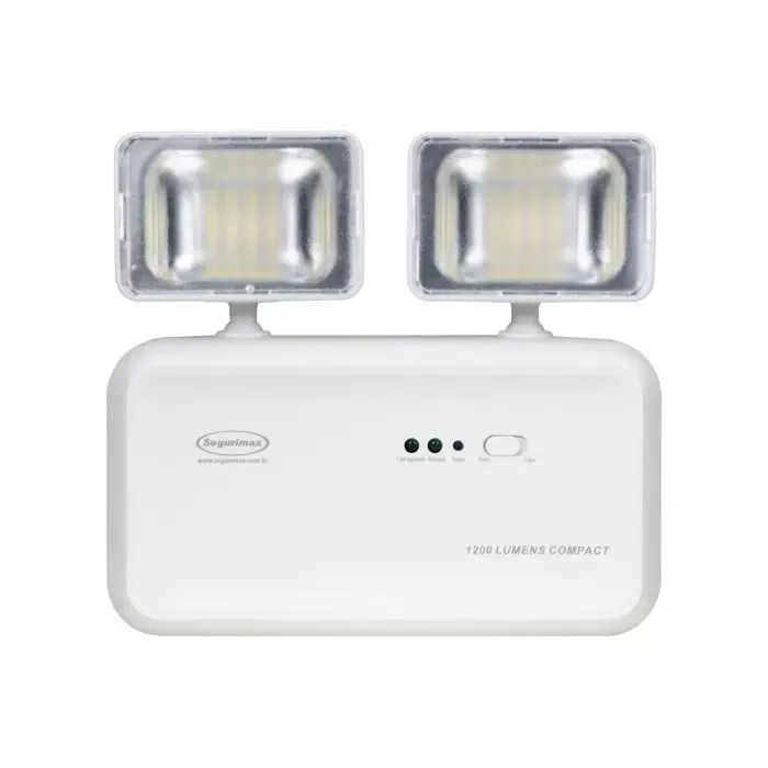 Luz de emergência 1200 Lúmens com 2 faróis da Segurimax - Vista frontal