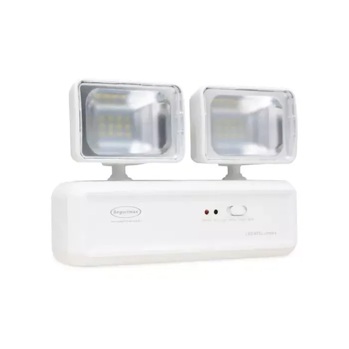 Luz de emergência 400 Lúmens com 2 faróis da Seguricom - Vista diagonal
