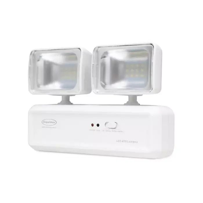 Exemplo de luminária de emergência 400 Lúmens com 2 faróis instalada em ambiente de escritório