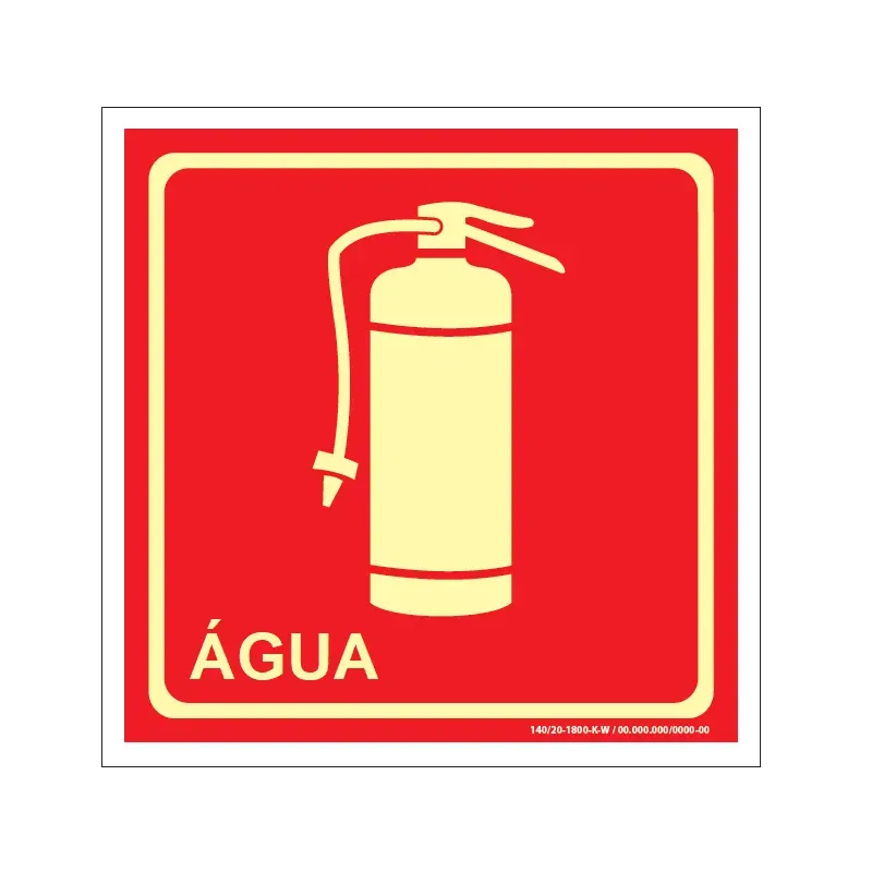 Placa de sinalização para extintor de água, vista frontal